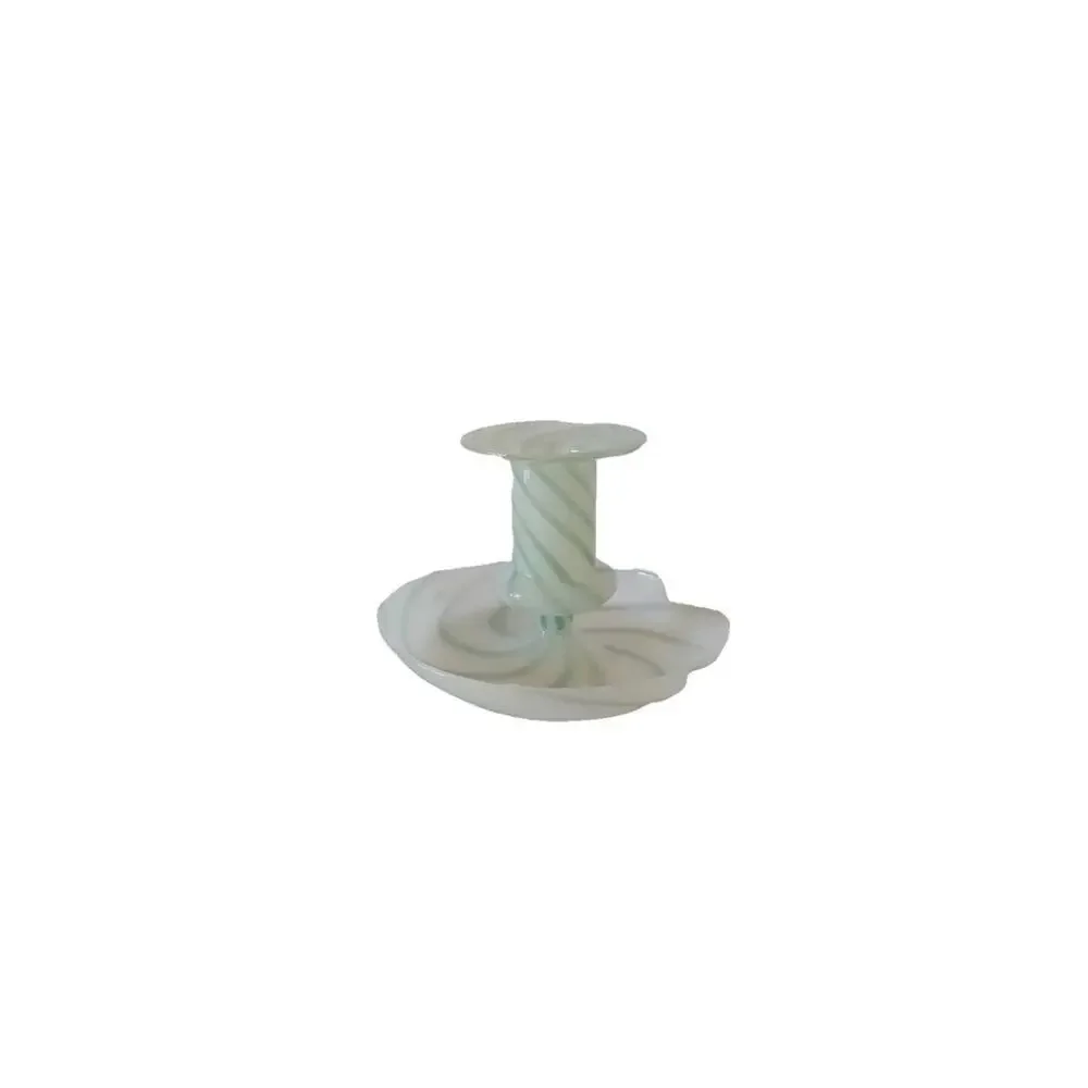 HAY Flare Stripe Milk Candle Holder Green Size S Borosilicate Glass